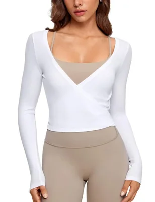 Blusa INGIA de Cuello en V y Manga Larga con Envoltorio Blanca XX-Pequeña