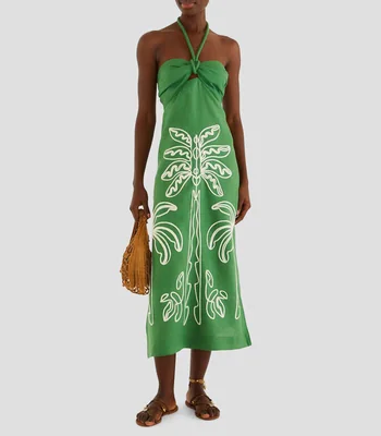 Vestido largo estampado Green Palm Tree Mujer