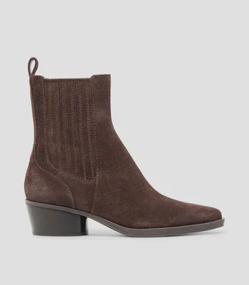 Botines en piel con tacón bajo cuadrado Mujer