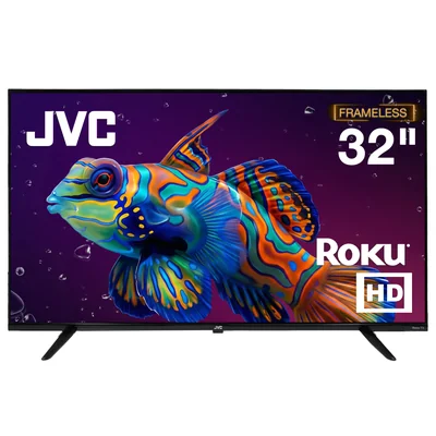 JVC Pantalla Smart TV 32 Pulgadas HD LED Frameless Roku TV Netflix YouTube Prime Video Modelo SI32RF