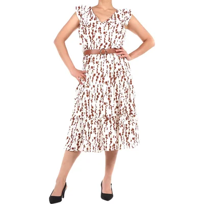 Vestido Largo Estampado con Volantes y Cinturón Zucca para Mujer