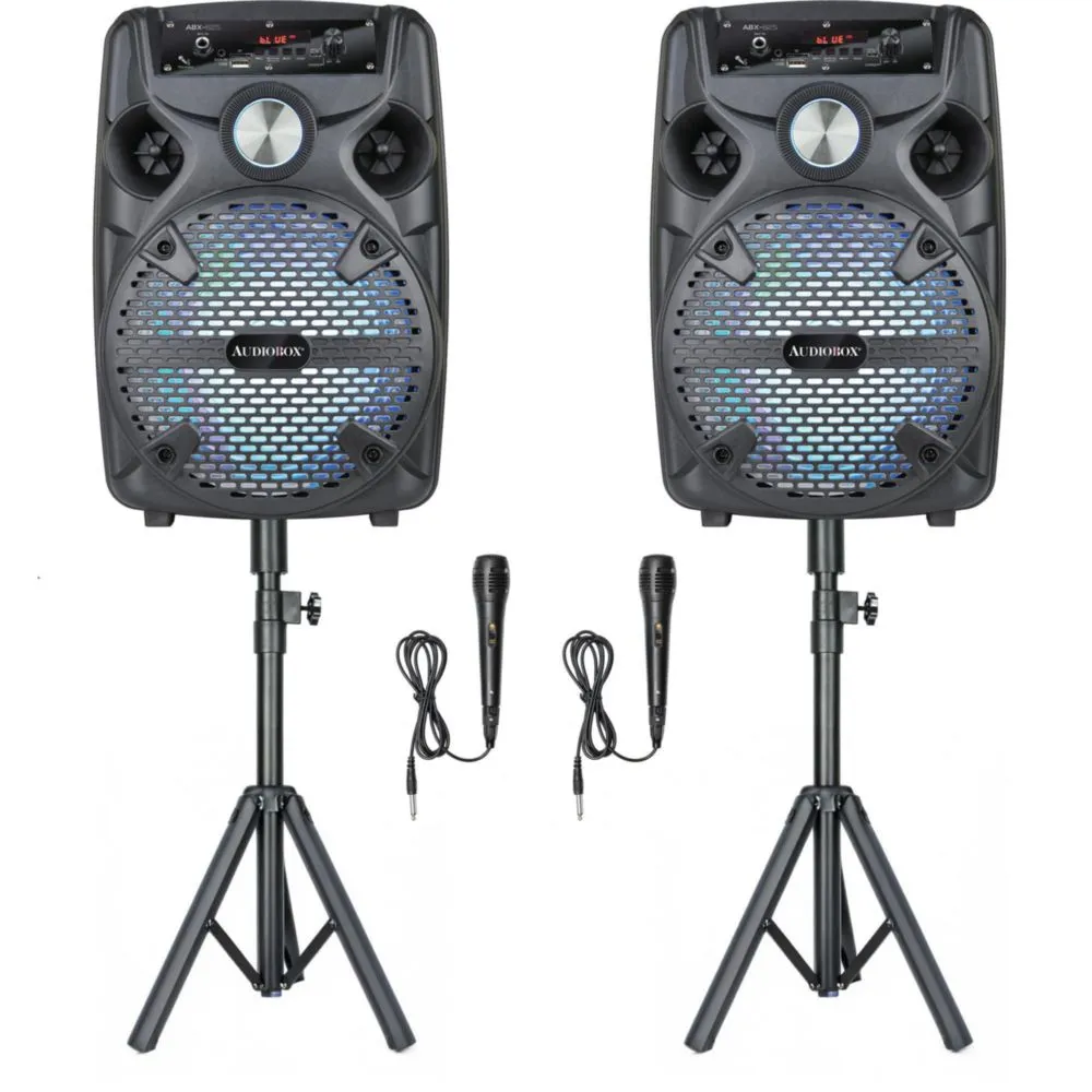 Pack de 2 Parlantes PA Audiobox 20 cm Bluetooth con 2 Micrófonos