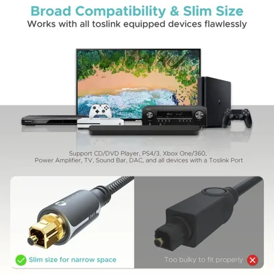 Cable de audio óptico Warrky de 1,8 m para barra de sonido, TV, PS4, Xbox