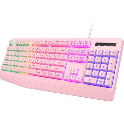 Teclado para juegos yesbeaut Pink Rainbow retroiluminado LED 104 teclas