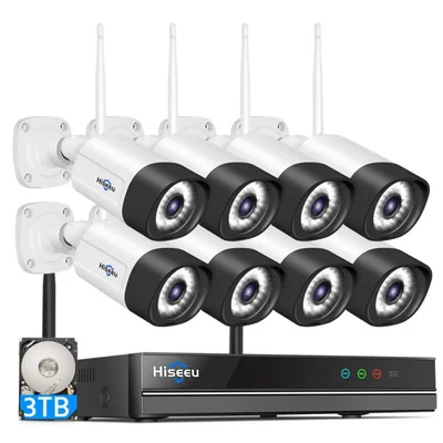 Cámara de seguridad WiFi para exteriores Hiseeu 5MP 16 canales HDD de 3 TB