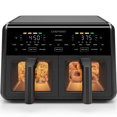 Freidora de aire Chefman Dual de 9 qt con doble cesta 120 V