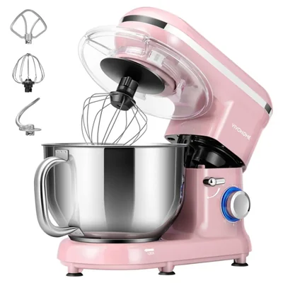 Batidora de pie VIVOHOME rosa de 6 cuartos con cabeza inclinable