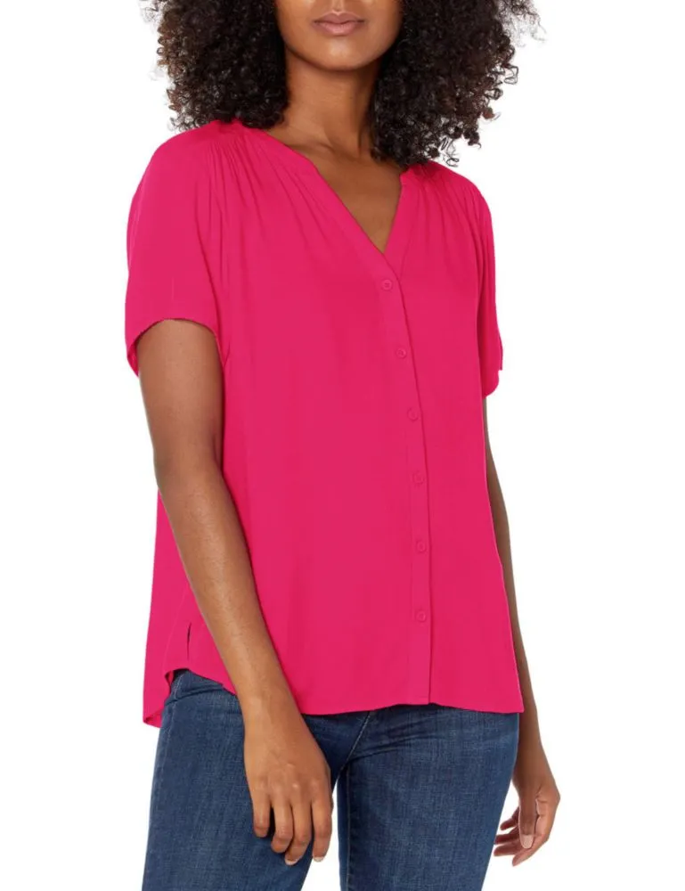 Blusa Amazon Essentials Relaxed Cuello en V con Botones Frontal Rosa