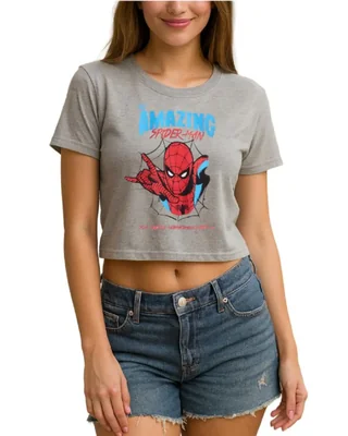 Remera Crop Gráfica de Mujer Marvel Spider-Man Talle Large Gris