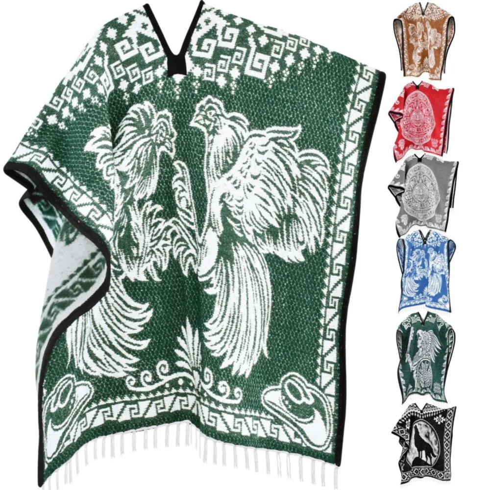 Poncho Artisans Bazaar 110 cm Gallo Verde Azteca