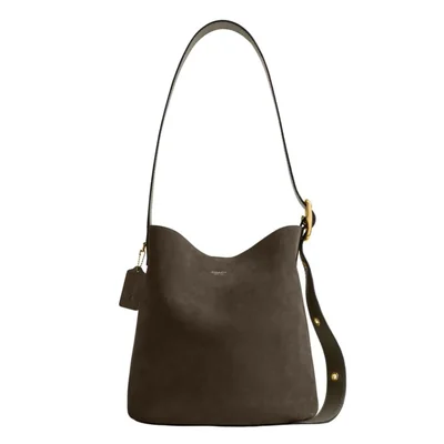 Bolso Coach Bleecker tipo cubo de gamuza oliva 28x29x17 cm