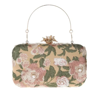 Bolso de Mano DA BODAN Vintage con Bordado Floral y Cuentas