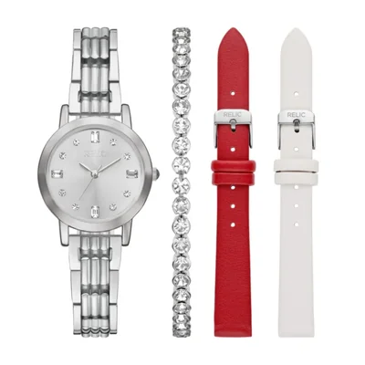 Reloj RELIC para Mujer de Aleación Plateada 30 mm – Set de Regalo con Correas Intercambiables
