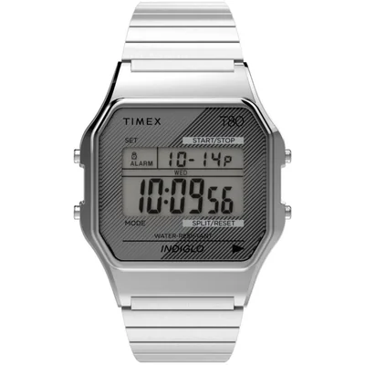 Reloj Timex T80 unisex de 34 mm tono plateado con acero inoxidable