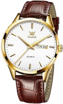 Reloj de pulsera OLEVS para hombre cuero marrón esfera blanca impermeable