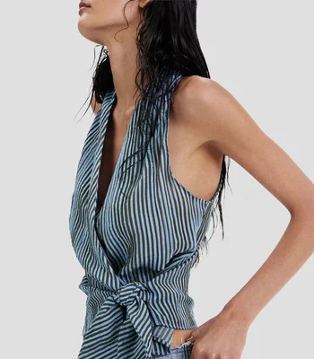 Blusa de rayas sin mangas Mujer
