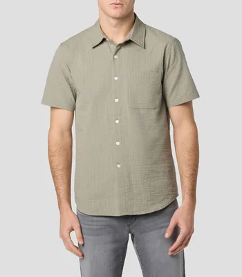 Camisa lisa con detalle en relieve manga corta Hombre