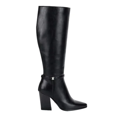 Bota de mujer, larga, de vestir, con tacón alto y ancho, acabado napa, color negro, mod. 1315591