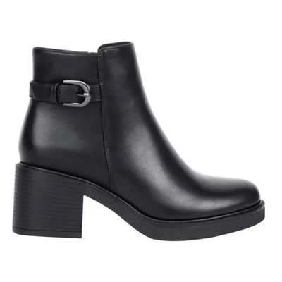 Bota de mujer, casual, con hebilla y tacón medio, acabado napa, color negro, mod. 1317097