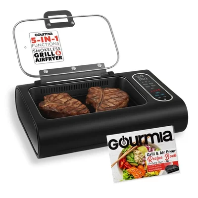 Parrilla de interior con freidora de aire Gourmia 5 funciones extractor de humo