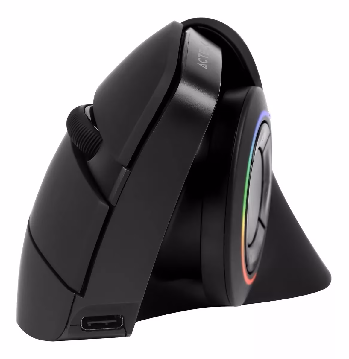 Mouse Vertical Acteck Mi690 Inalámbrico 2.4 Ghz Rgb Recargable Negro