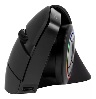 Mouse Vertical Acteck Mi690 Inalámbrico 2.4 Ghz Rgb Recargable Negro