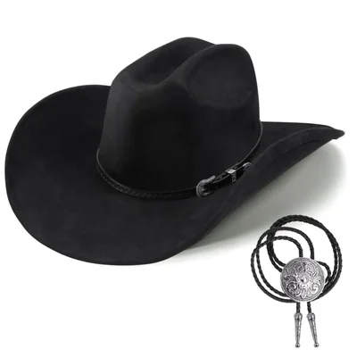 Sombrero Vaquero Western Foeran de Fieltro con Fedora y Corbata Bolo