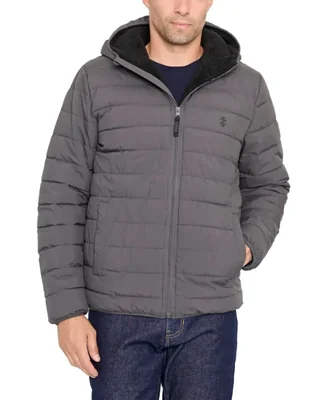 Campera acolchada con capucha IZOD para hombre stretch forrada en sherpa gris XXL