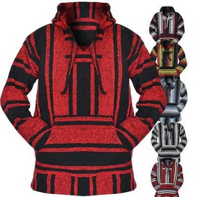 Sudadera Artisans Bazaar Roja estilo Baja con Capucha y Poncho
