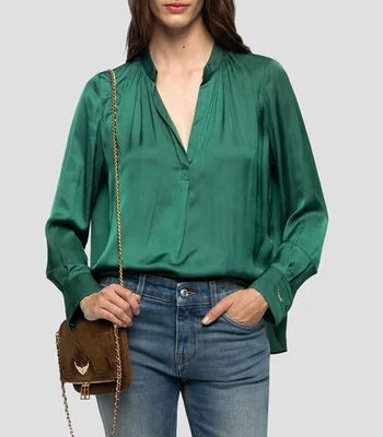 Blusa lisa manga larga Mujer