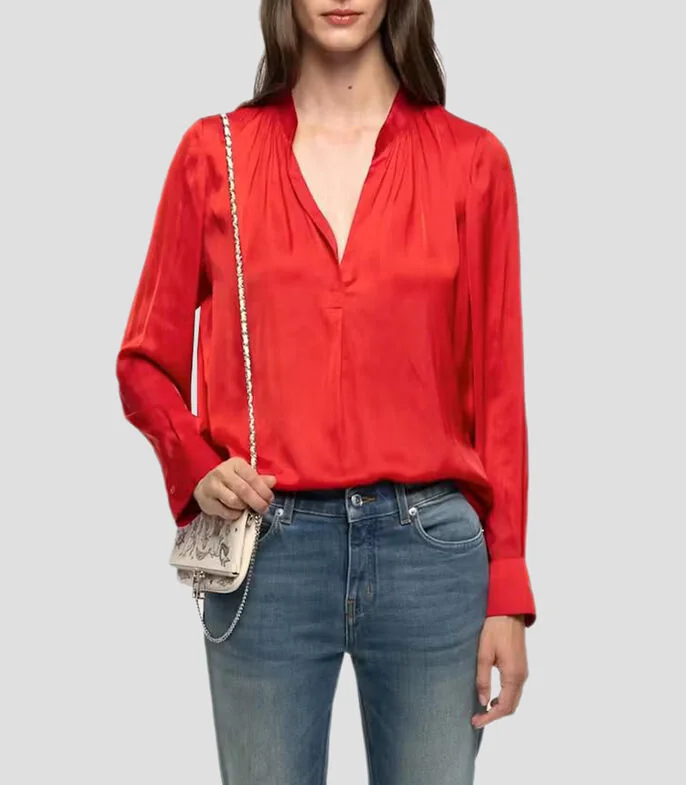 Blusa lisa manga larga Mujer