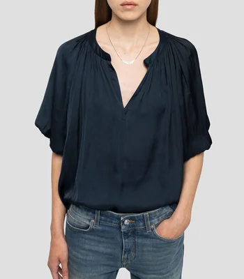 Blusa lisa manga 3/4 Mujer