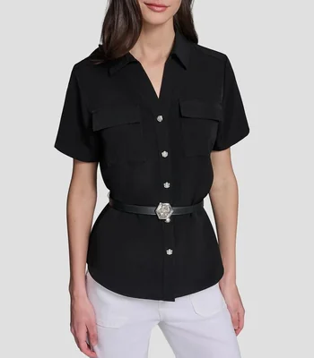 Blusa lisa manga corta Mujer