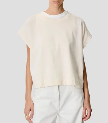 Playera cuello redondo sin mangas lisa Mujer