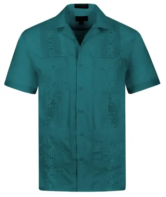 Camisa OmegaTux Guayabera Cubana de Manga Corta Verde Azulado Talla Mediana