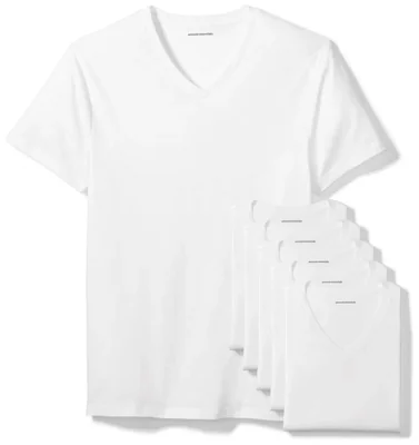 Camiseta interior Amazon Essentials cuello en V blanco – pack de 6