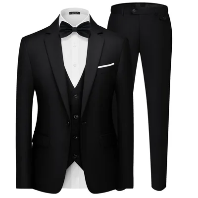 Traje MAGE MALE de 3 piezas slim fit negro: blazer chaleco y pantalón