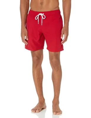 Shorts de baño Amazon Essentials Rojo Medio con tiro de 18 cm