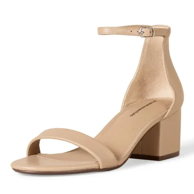 Sandalia Amazon Essentials de Dos Tiras con Tacón Beige 6 cm