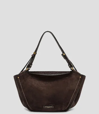 Bolsa Tote café en piel lisa Mujer