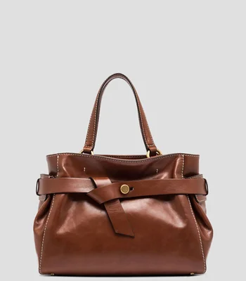 Bolsa Satchel café en piel lisa Mujer
