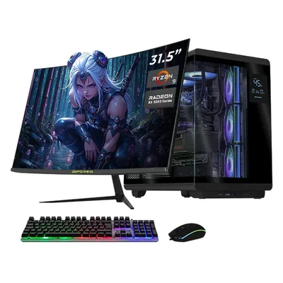 Pc gamer dxt rx 9070 xt ryzen 9 16gb 1tb monitor 31.5 black