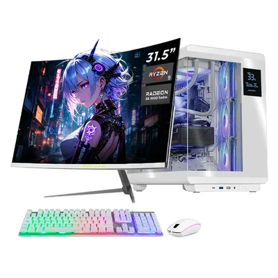 Pc gamer dxt rx 9070 xt ryzen 9 16gb 1tb monitor 31.5 white