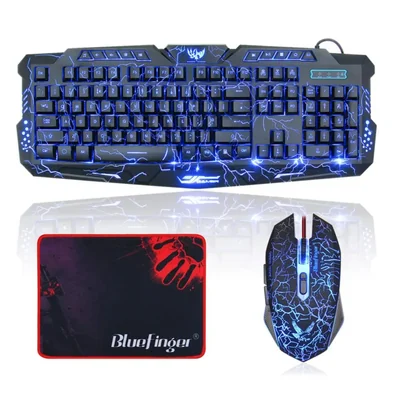 Combo de teclado mouse y headset gamer BlueFinger USB con cable
