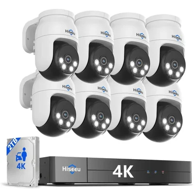 Sistema de Cámaras de Seguridad Hiseeu 4K PTZ 8x 8MP DVR 2TB