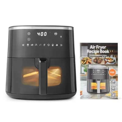 Freidora de aire Amazon Basics 6 qt 1550 W 8 programas preestablecidos negra