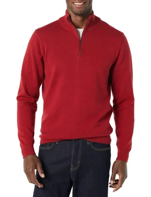 Suéter rojo de algodón con cierre de un cuarto y talla XL para hombre Amazon Essentials