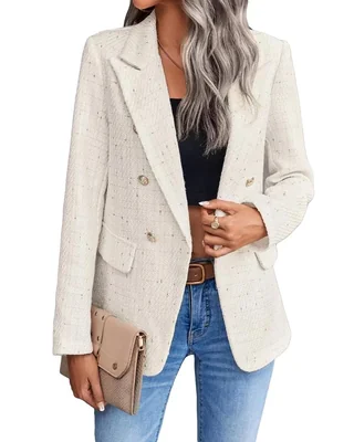 Chaqueta Tipo Blazer Mina Self Leather Para Mujer, Color Beige, Talla Xl - Venta Internacional.