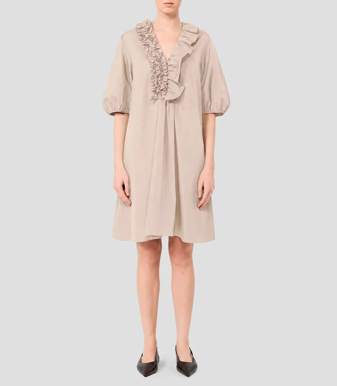 Vestido midi manga corta liso Mujer
