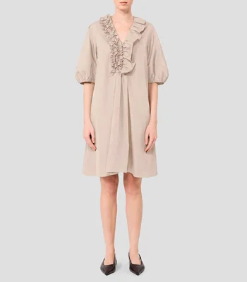 Vestido midi manga corta liso Mujer